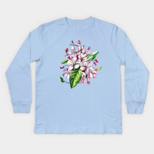 Apple Blossom Flowers Watercolor Painting Kids Long Sleeve T-Shirt